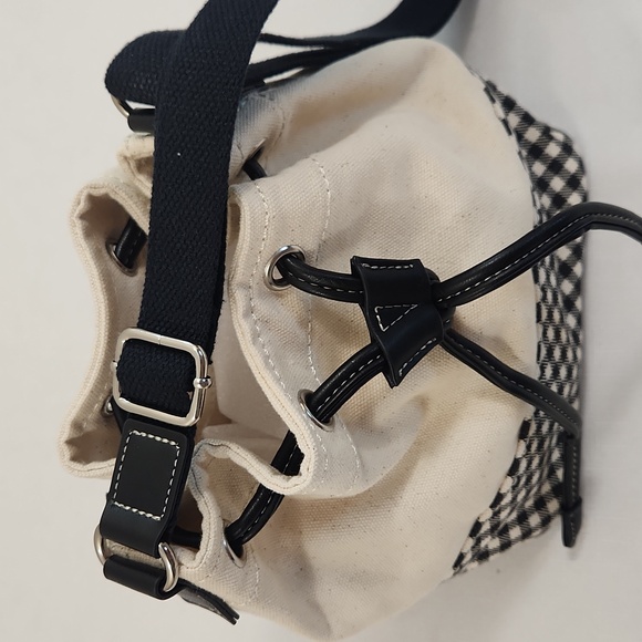 Lands End Cream Black Gingham Small Bucket Bag - Picture 3 of 7
